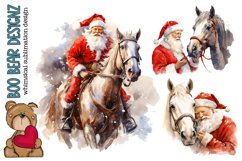 Watercolor Santa Claus and Pony Clipart Product Image 1