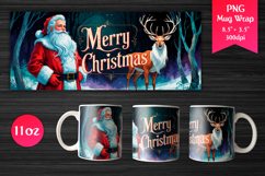 Santa and Deer Christmas 11oz Mug Wrap. Perfect for Christmas gifts, Mug sublimation, Holiday craft projects, Print-on-demand products