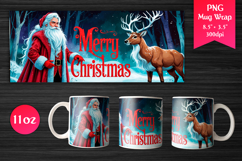 Santa and Deer Christmas 11oz Mug Wrap. Perfect for Christmas gifts, Mug sublimation, Holiday craft projects, Print-on-demand products