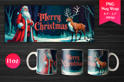 Santa and Deer Christmas 11oz Mug Wrap. Perfect for Christmas gifts, Mug sublimation, Holiday craft projects, Print-on-demand products