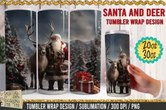 Santa and Deer - Christmas Tumbler Wrap / 3D Sublimation PNG Product Image 1