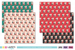 Cute Christmas paper bundle with Santa Claus and reindeer characters in red, green, and cream tones, ideal for wrapping, printing, and digital use.