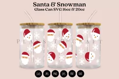 santa and snowman libbey beer glass can wrap svg presized template for 16oz and 20oz glass