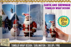 Santa and Snowman - Christmas Tumbler Wrap / 3D Sublimation Product Image 1