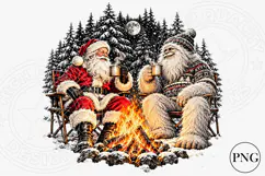 Santa & Bigfoot Christmas Campfire PNG | Cozy Winter Forest Product Image 1