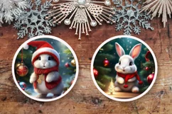 Santa Bunnies Winter Round Signs PNG