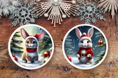 Santa Bunny Winter Round Signs PNG