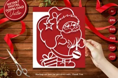 Papercut Santa with Gifts Bag Christmas Card Cover Template Product Image 1