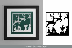 Christmas Deer and Santa in Snowy Mountain Papercut Product Image 1