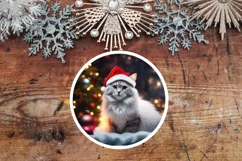 Santa Cat Christmas Tree Round Sign PNG