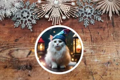 Santa Cat Gnome Round Sign PNG