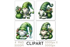 Green Christmas Santa Gnome Clipart Watercolor PNG Product Image 1