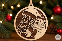 Santa Christmas Ornament SVG,Rustic Holiday Round Ornament Product Image 1