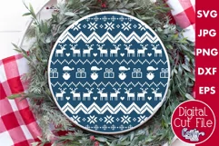 Santa Single Color Ugly Christmas Sweater Round Sign Svg Product Image 1