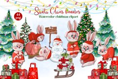 Santa Claus bunnies Watercolor christmas clipart Product Image 1