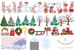 Santa Claus bunnies Watercolor christmas clipart Product Image 2