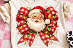 Santa Claus PNG, Red Buffalo Plaid Bow with Colorful Christm Product Image 2
