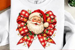 Santa Claus PNG, Red Buffalo Plaid Bow with Colorful Christm Product Image 1