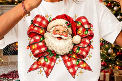 Santa Claus PNG, Red Buffalo Plaid Bow with Colorful Christm Product Image 3