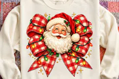 Santa Claus PNG, Red Buffalo Plaid Bow with Colorful Christm Product Image 4