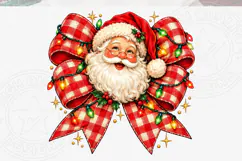 Santa Claus PNG, Red Buffalo Plaid Bow with Colorful Christm Product Image 5