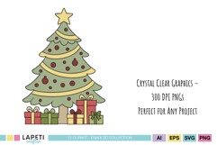 Santa decorating Christmas tree with reindeer, cozy festive clipart for holiday crafts.