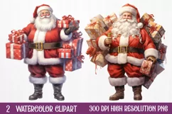 Watercolor Santa Claus Sublimation Clipart, Santa PNG Product Image 1