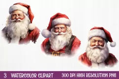 Watercolor Santa Claus Sublimation Clipart, Santa PNG Product Image 1