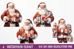 Watercolor Santa Claus Sublimation Clipart, Santa PNG Product Image 1