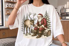 Santa Claus Feeding Reindeer PNG, Vintage Christmas Scene Product Image 2