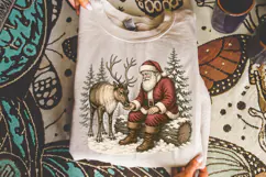 Santa Claus Feeding Reindeer PNG, Vintage Christmas Scene Product Image 3