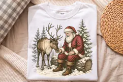 Santa Claus Feeding Reindeer PNG, Vintage Christmas Scene Product Image 4
