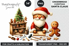Watercolor Santa Gingerbread Man png clipart Product Image 3