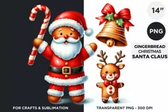 Watercolor Santa Gingerbread Man png clipart Product Image 1