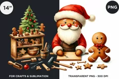 Watercolor Santa Gingerbread Man png clipart Product Image 1