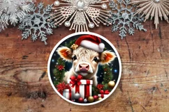 Cream Santa Cow with Presents Round PNG