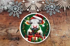 Santa Cow Green and Presents Round PNG