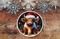 Santa Cow with Lantern Round Sign PNG