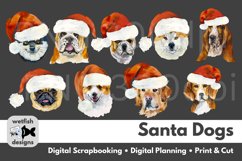 Watercolor Santa Dogs for Digital Scrapbooking, Paper Crafts Product Image 1