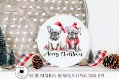 christmas png design with 2 frenchies shown on a round sign