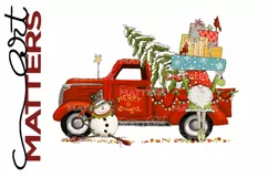 Santa Gnome Vintage Truck Snowman - 300 DPI hand painted Product Image 2
