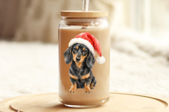 Christmas Dachshund PNG, Watercolor Wiener Dog in Santa Hat Product Image 4