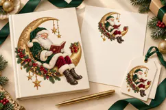Vintage Santa on Crescent Moon PNG Christmas Clipart Product Image 3