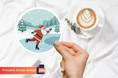 Santa Ice Skating On A Frozen Lake Sticker, Frozen Lake Art Product Image 1