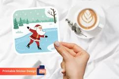 Santa Ice Skating On A Frozen Lake Sticker, Frozen Lake Art Product Image 1
