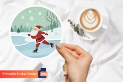 Santa Ice Skating On A Frozen Lake Sticker, Frozen Lake Art Product Image 1