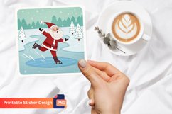 Santa Ice Skating On A Frozen Lake Sticker, Frozen Lake Art Product Image 1