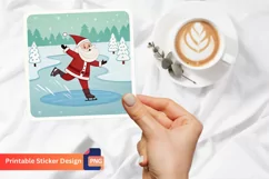 Santa Ice Skating On A Frozen Lake Sticker, Frozen Lake Art Product Image 1