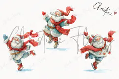 Watercolor Santa Ice Skating Clipart | Christmas PNG Product Image 3