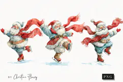 Watercolor Santa Ice Skating Clipart | Christmas PNG Product Image 1
